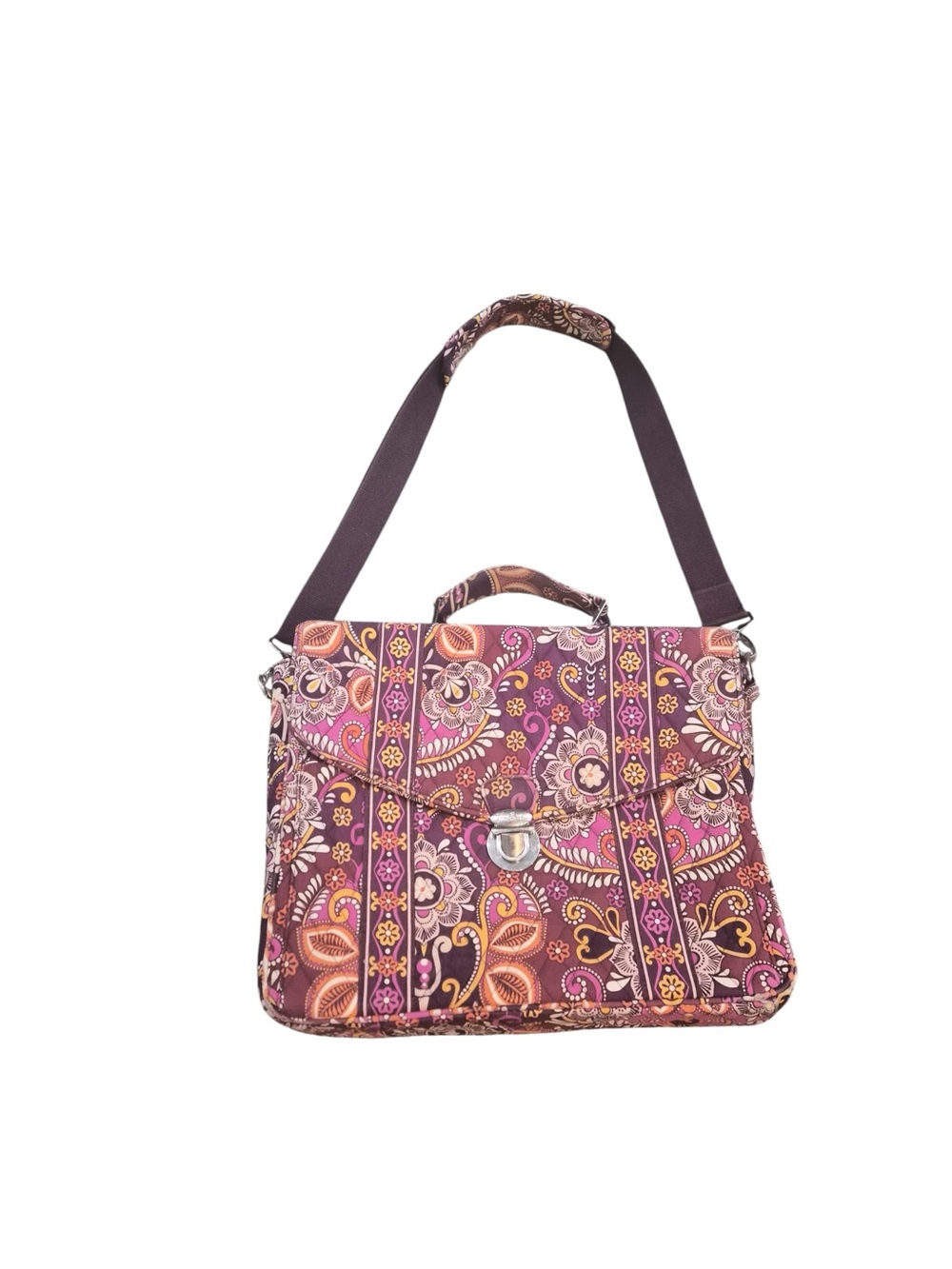 Vera Bradley Quilted Floral Laptop Satchel in Plum and Pink - Picture 9 of 14